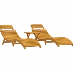 vidaXL Muebles De Jardín-Tumbona 3 pcs Marrón Madera de Acacia Sólida