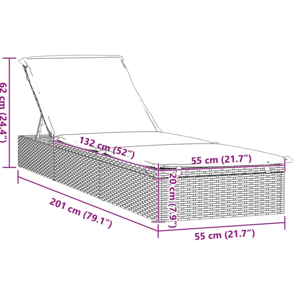vidaXL Muebles De Jardín-Tumbona 1 ud con cojín ratán sintético 201x55x62 cm