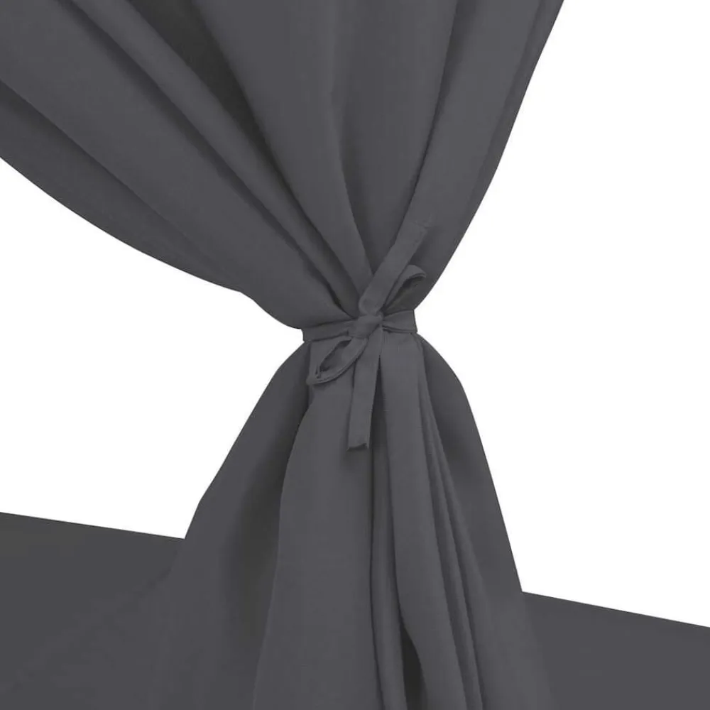 vidaXL Muebles De Jardín-Tumbona cama con cortinas de ratán sintético gris