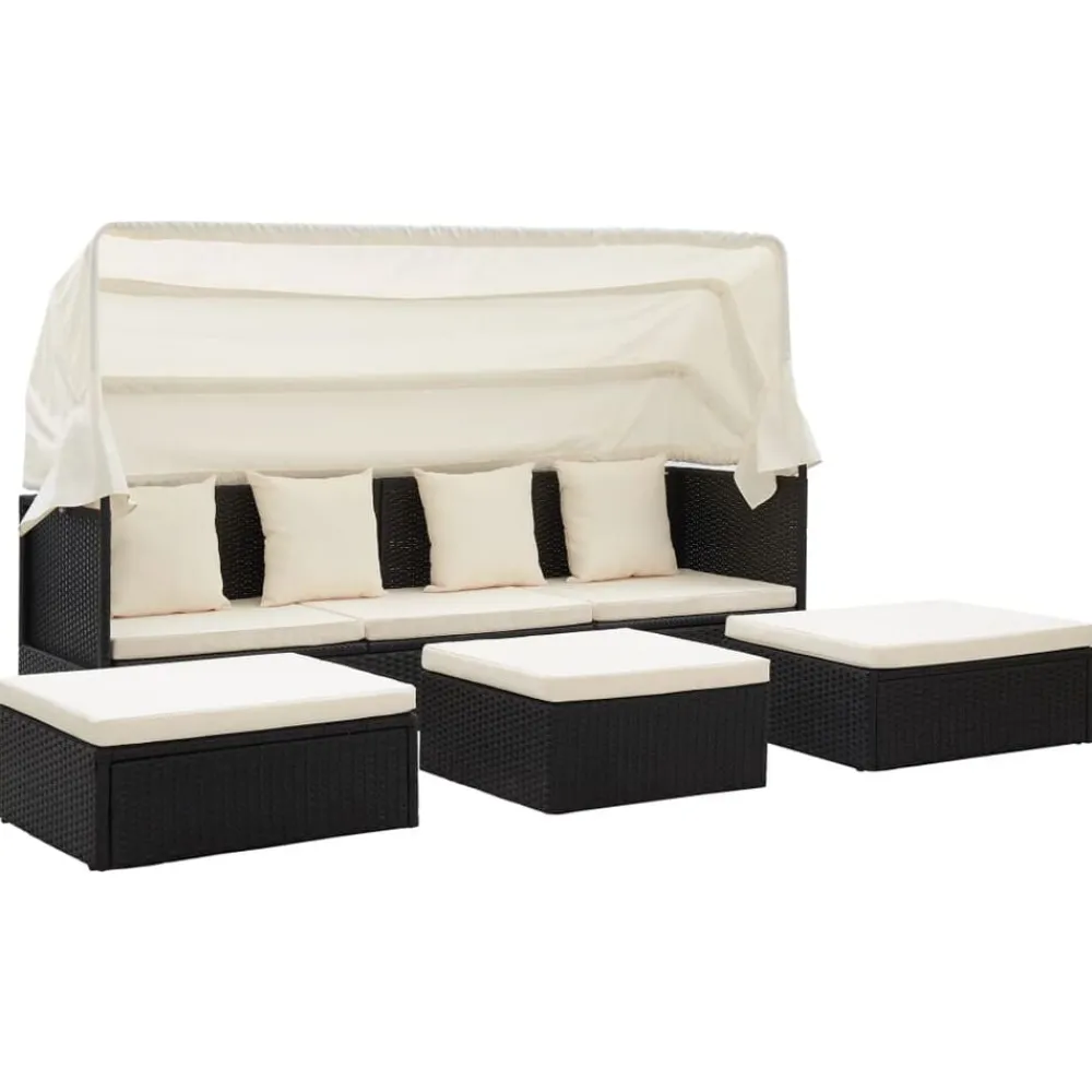 vidaXL Tumbona cama jardín techo ratán sintético Negro New