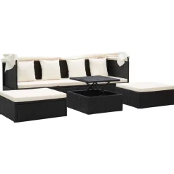 vidaXL Tumbona cama jardín techo ratán sintético Negro New