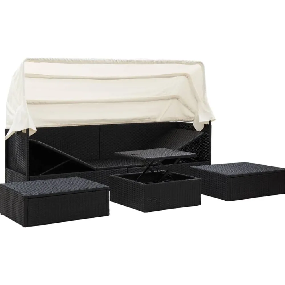 vidaXL Tumbona cama jardín techo ratán sintético Negro New