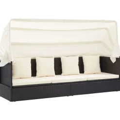 vidaXL Tumbona cama jardín techo ratán sintético Negro New
