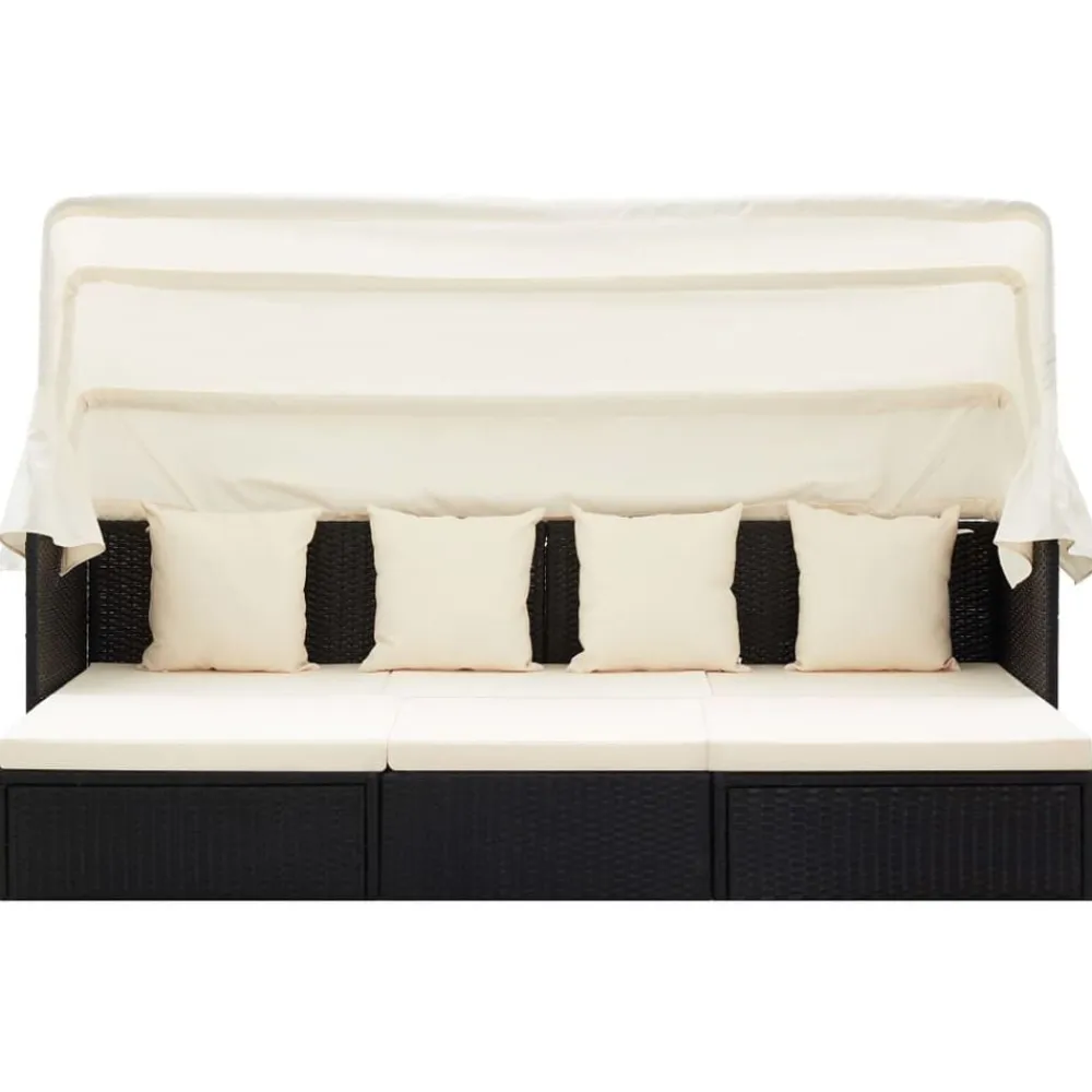 vidaXL Tumbona cama jardín techo ratán sintético Negro New