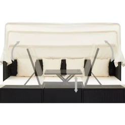 vidaXL Tumbona cama jardín techo ratán sintético Negro New