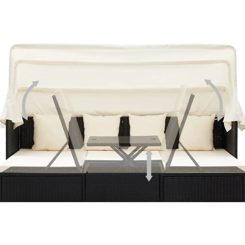 vidaXL Tumbona cama jardín techo ratán sintético Negro New