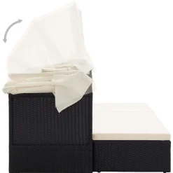 vidaXL Tumbona cama jardín techo ratán sintético Negro New