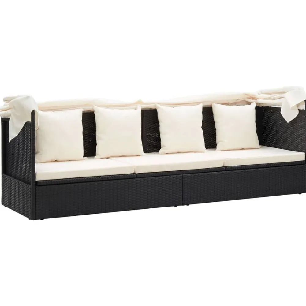 vidaXL Tumbona cama jardín techo ratán sintético Negro New