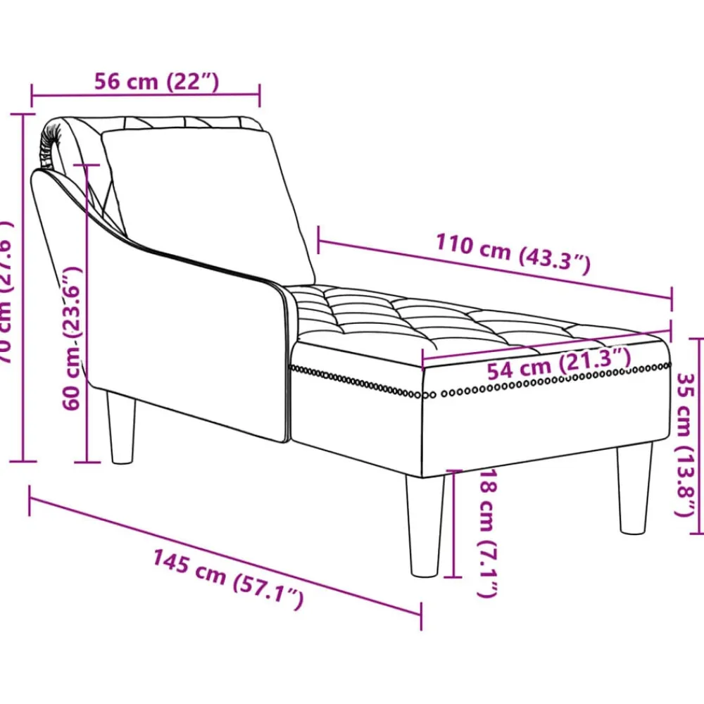 vidaXL Sillas-Tumbona con almohada reposabrazo derecho terciopelo