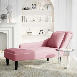 vidaXL Tumbona con almohada y reposabrazo derecho terciopelo Rosa