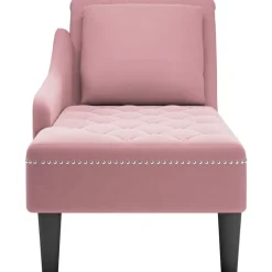 vidaXL Tumbona con almohada y reposabrazo derecho terciopelo Rosa