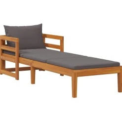vidaXL Tumbona con cojines madera maciza de acacia Gris oscuro Clearance