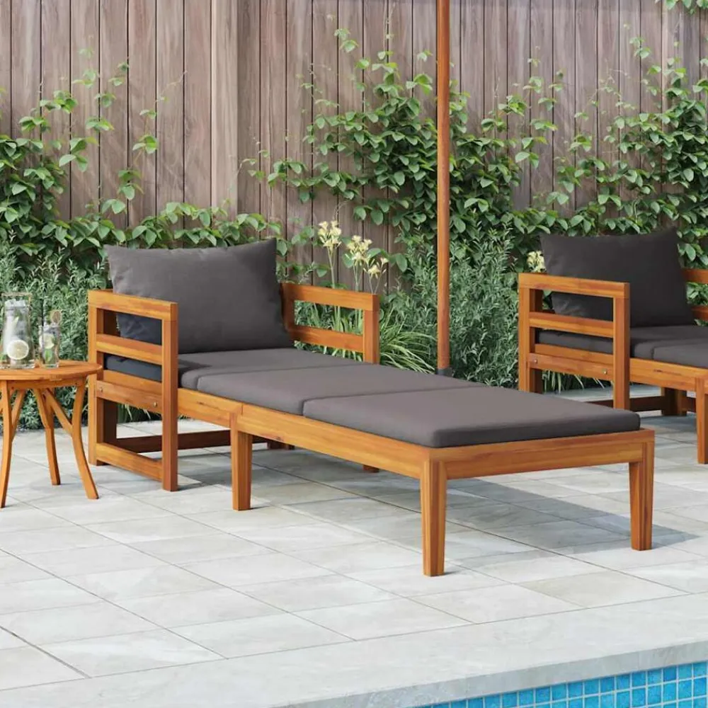 vidaXL Tumbona con cojines madera maciza de acacia Gris oscuro Clearance