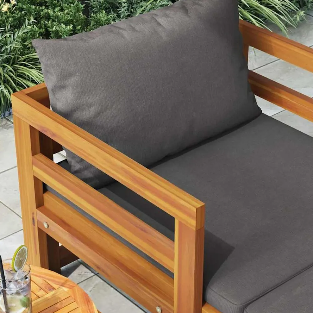 vidaXL Tumbona con cojines madera maciza de acacia Gris oscuro Clearance