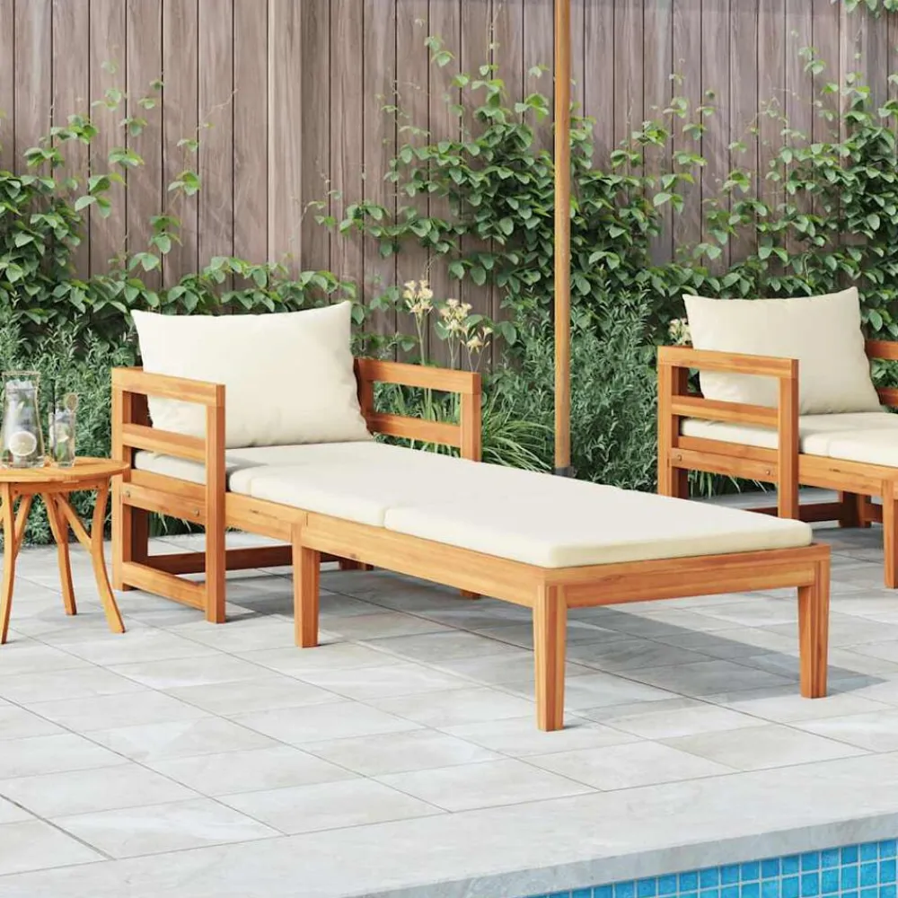 vidaXL Muebles De Jardín-Tumbona con cojines crema madera maciza de acacia