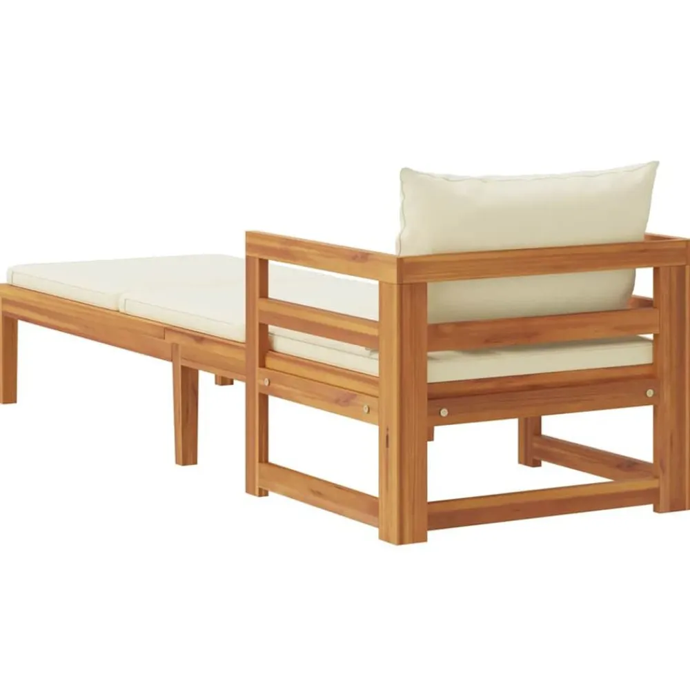 vidaXL Muebles De Jardín-Tumbona con cojines crema madera maciza de acacia