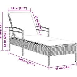 vidaXL Muebles De Jardín-Tumbona con cojín ratán sintético 63x200x81 cm