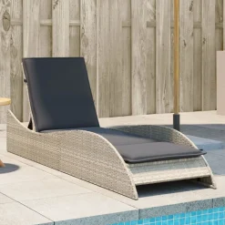 vidaXL Tumbona con cojín ratán sintético 60x205x73 cm Gris claro Sale