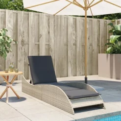 vidaXL Tumbona con cojín ratán sintético 60x205x73 cm Gris claro Sale