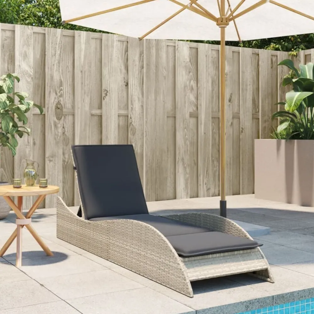 vidaXL Tumbona con cojín ratán sintético 60x205x73 cm Gris claro Sale