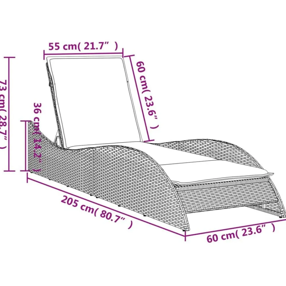 vidaXL Tumbona con cojín ratán sintético 60x205x73 cm Gris claro Sale