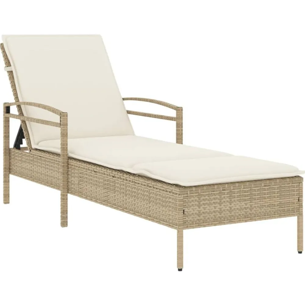 vidaXL Tumbona con cojín ratán sintético beige 63x200x81 cm beige y blanco crema Outlet