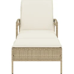 vidaXL Tumbona con cojín ratán sintético beige 63x200x81 cm beige y blanco crema Outlet