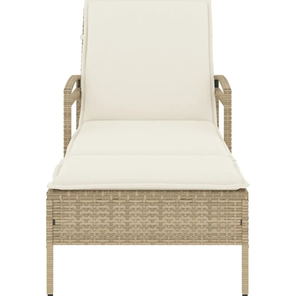 vidaXL Tumbona con cojín ratán sintético beige 63x200x81 cm beige y blanco crema Outlet