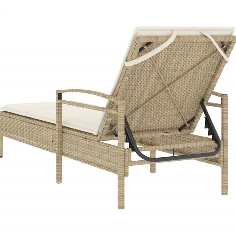 vidaXL Tumbona con cojín ratán sintético beige 63x200x81 cm beige y blanco crema Outlet