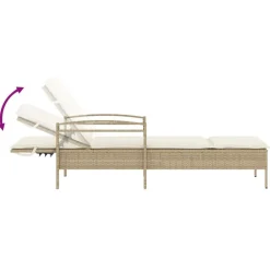 vidaXL Tumbona con cojín ratán sintético beige 63x200x81 cm beige y blanco crema Outlet