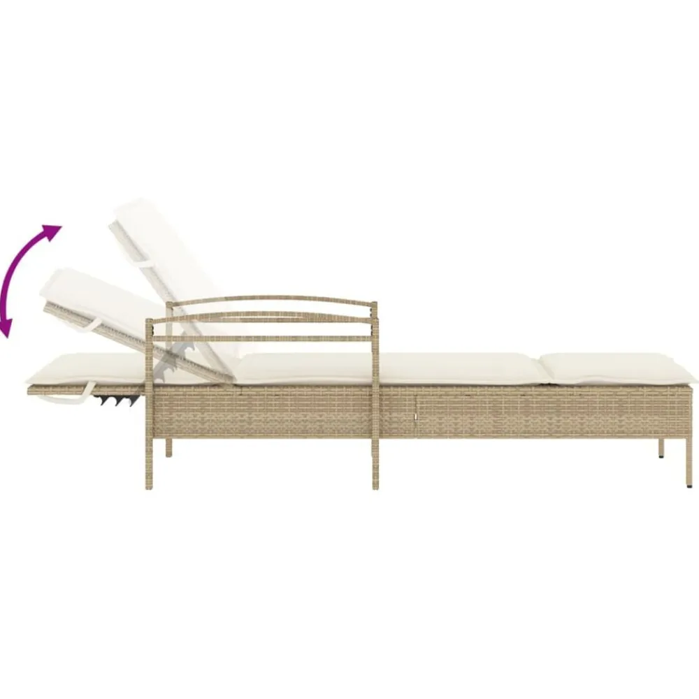 vidaXL Tumbona con cojín ratán sintético beige 63x200x81 cm beige y blanco crema Outlet