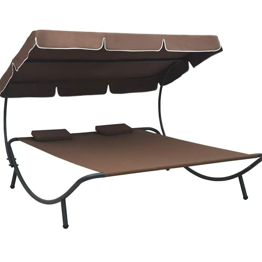 vidaXL Tumbona de exterior con dosel y almohadas marrón Marrón