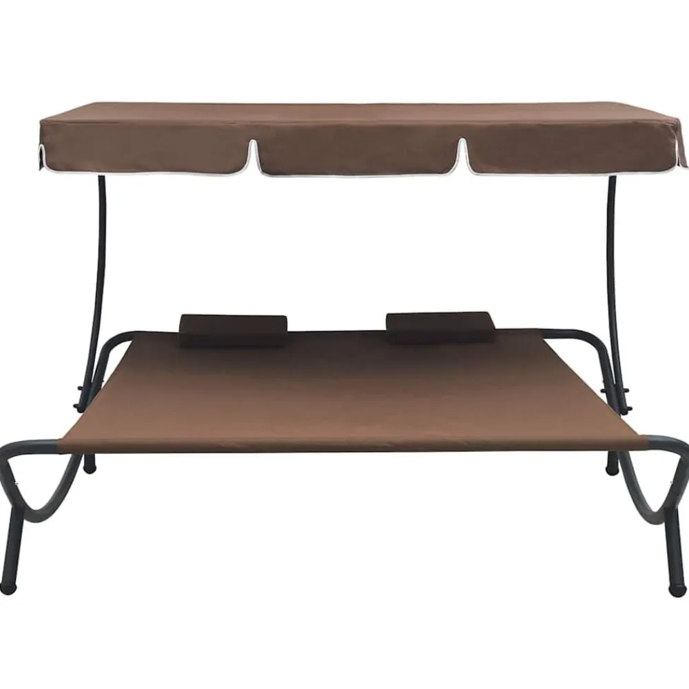vidaXL Tumbona de exterior con dosel y almohadas marrón Marrón