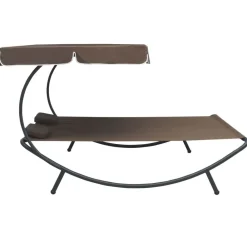 vidaXL Tumbona de exterior con dosel y almohadas marrón Marrón