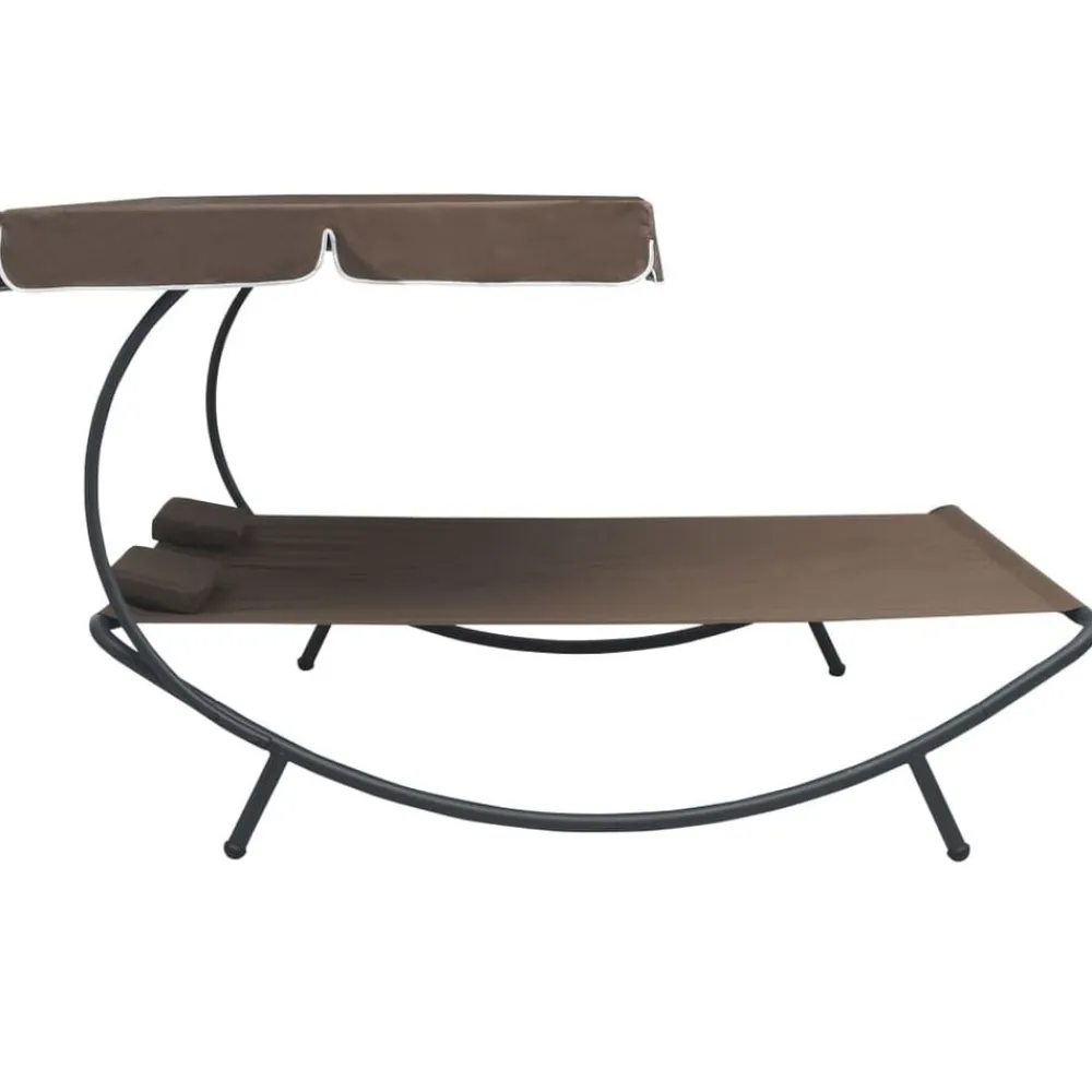 vidaXL Tumbona de exterior con dosel y almohadas marrón Marrón