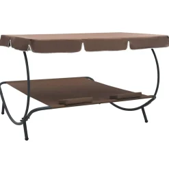 vidaXL Tumbona de exterior con dosel y almohadas marrón Marrón