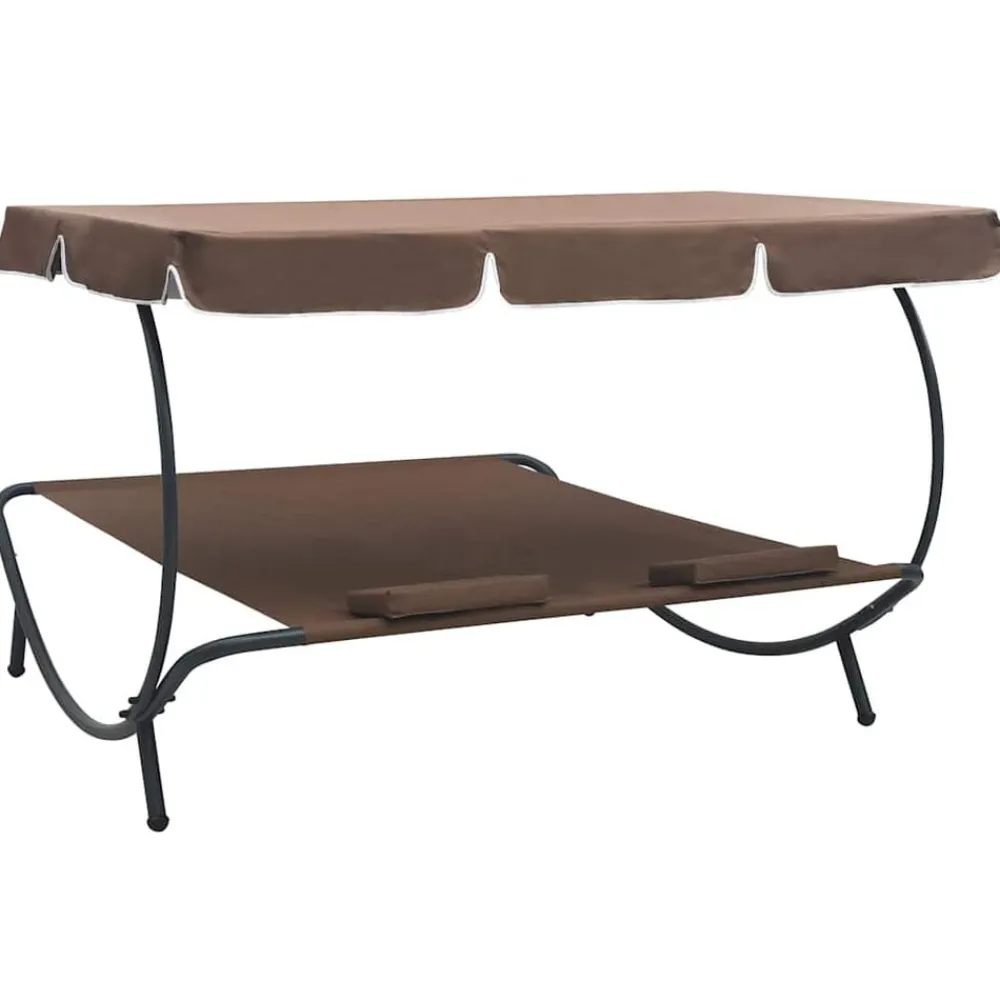 vidaXL Tumbona de exterior con dosel y almohadas marrón Marrón