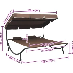 vidaXL Tumbona de exterior con dosel y almohadas marrón Marrón