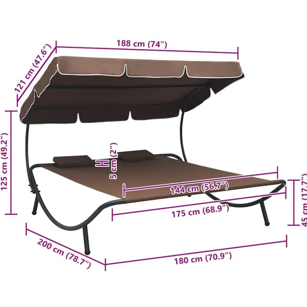 vidaXL Tumbona de exterior con dosel y almohadas marrón Marrón