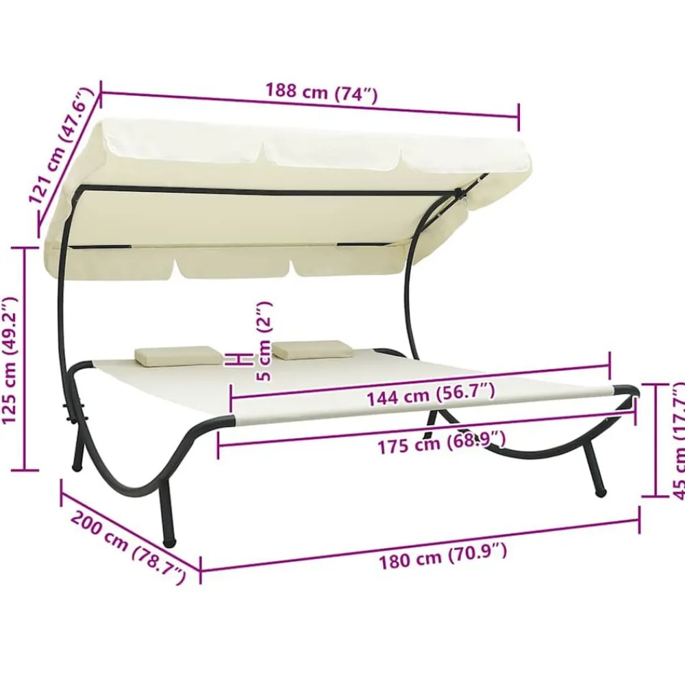 vidaXL Muebles De Jardín-Tumbona de exterior con dosel y almohadas