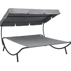 vidaXL Tumbona de jardín con toldo Gris Discount
