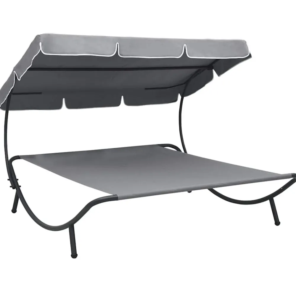 vidaXL Tumbona de jardín con toldo Gris Discount