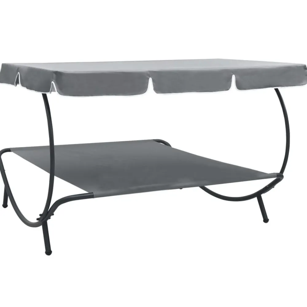 vidaXL Tumbona de jardín con toldo Gris Discount