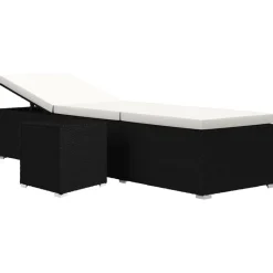 vidaXL Tumbona de jardín con cojín y mesita ratán sintético crema Blanco crema Discount