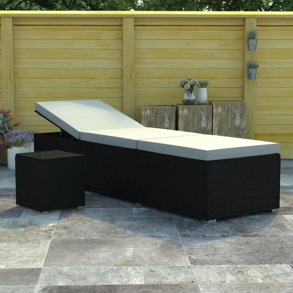 vidaXL Tumbona de jardín con cojín y mesita ratán sintético crema Blanco crema Discount