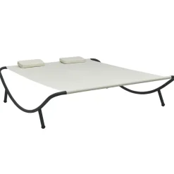vidaXL Tumbona de jardín tela blanco Crema Online