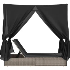 vidaXL Muebles De Jardín-Tumbona doble con techo y cortinas ratán sintético