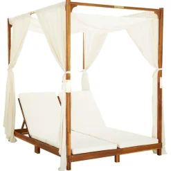 vidaXL Tumbona doble con cortinas y cojines madera maciza de acacia Blanco crema Best