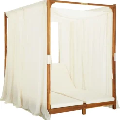 vidaXL Tumbona doble con cortinas y cojines madera maciza de acacia Blanco crema Best