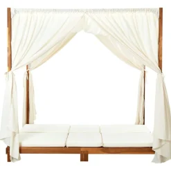 vidaXL Tumbona doble con cortinas y cojines madera maciza de acacia Blanco crema Best